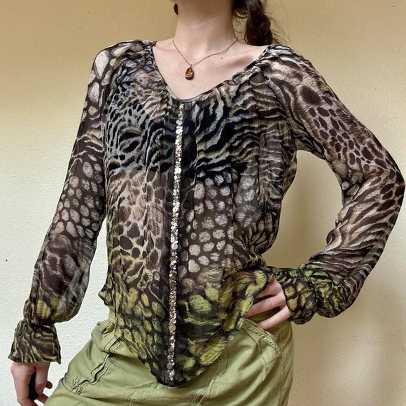 Fifteen-twenty Animal Print Sheer silk Blouse with embellishment - Picture 8 of 8
